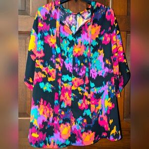 Long Sleeve Abstract Print Blouse: Size 2XL Statement Piece